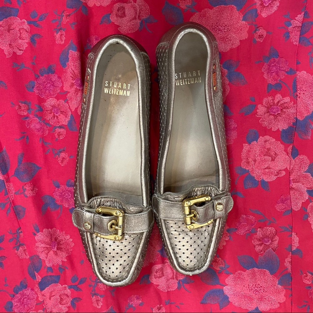 Stuart Weitzman Metallic Leather Driver Loafers Size 7.5